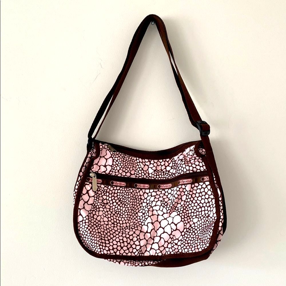 LeSportsac Pink & Brown Animal Print Crossbody Bag Adjustable Lightweight Trip